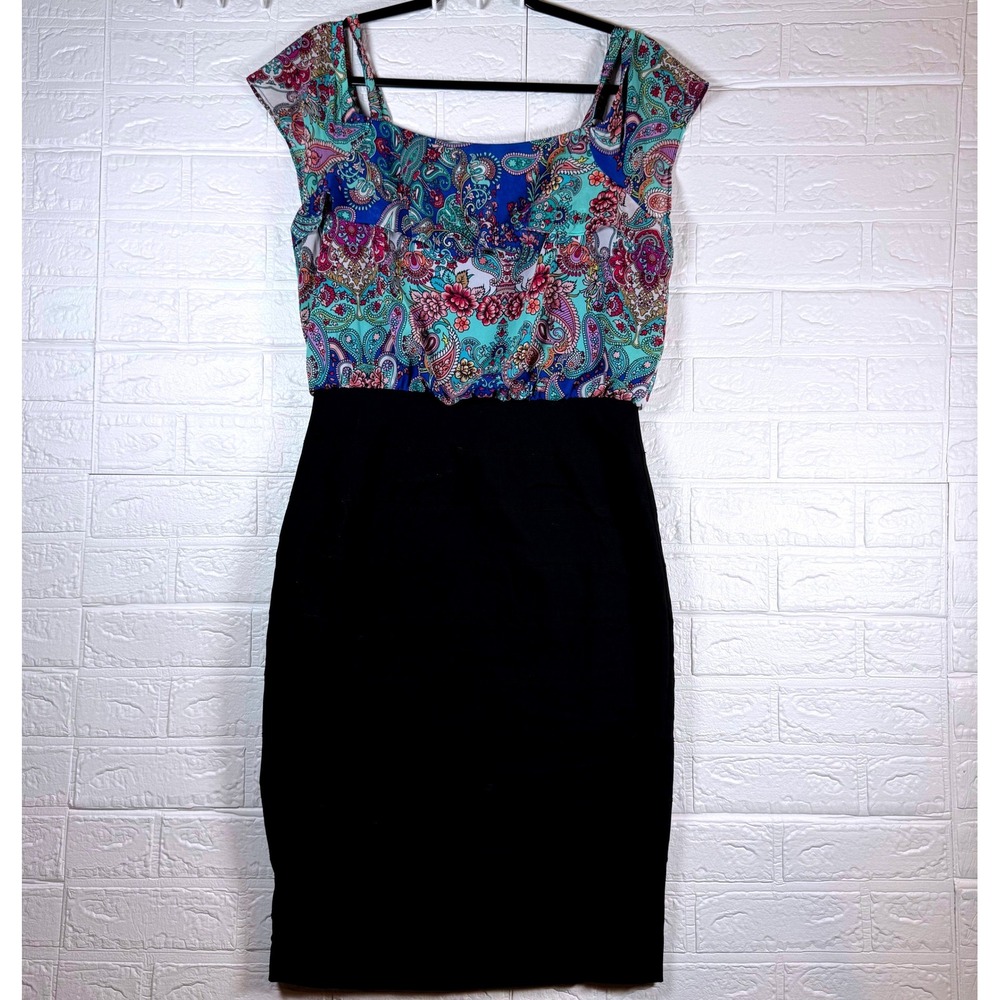 Paisley Pencil Dress Womens M Multi Color Mixed Media Sheath
